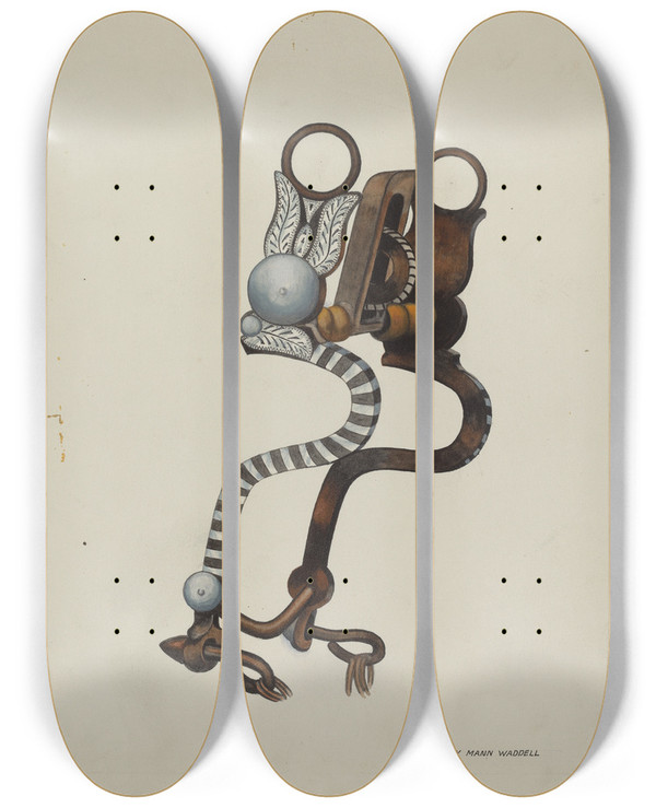 Triptych art skateboard deck of Eva Fox And Harry Mann Waddell Bit_1 by Eva Fox And Harry Mann Waddell