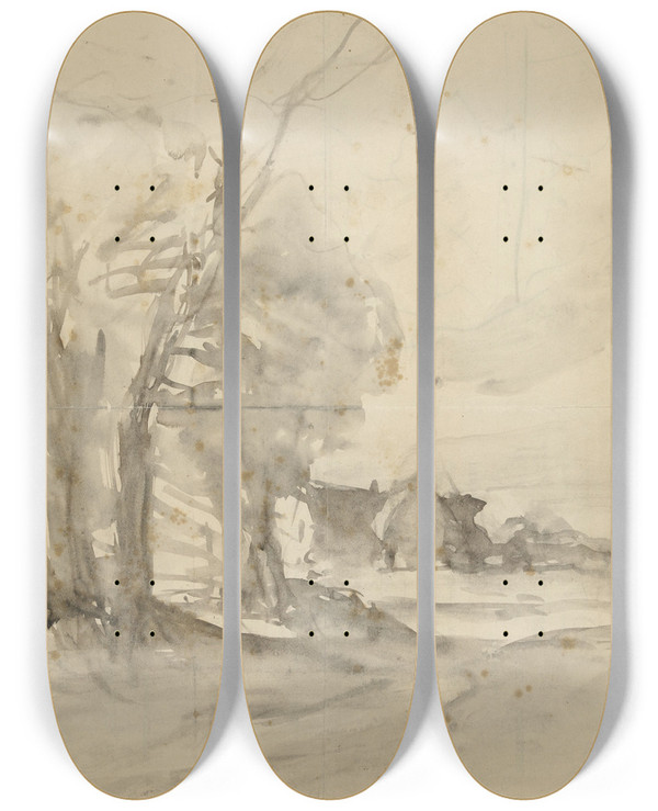 Triptych art skateboard deck of Johannes Bosboom Landschap by Johannes Bosboom (1817-1891)