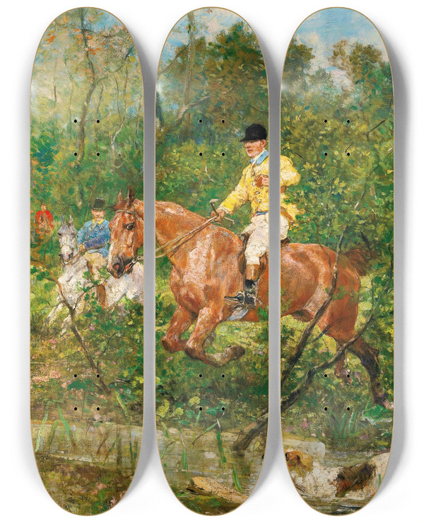 Triptych art skateboard deck of Johnlewis Brown Le Saut Duruisseau by John Lewis Brown (1829-1890)