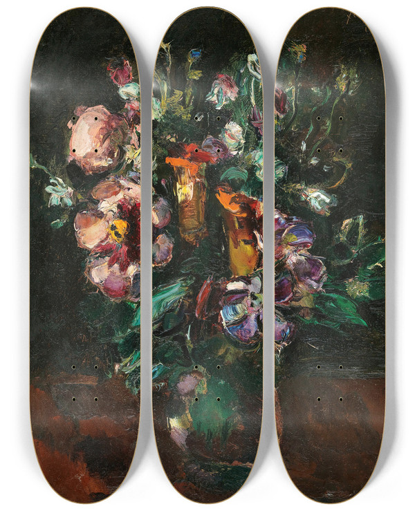 Triptych art skateboard deck of Anton Faistauer Bouquet Of Flowers by Anton Faistauer (1887-1930)