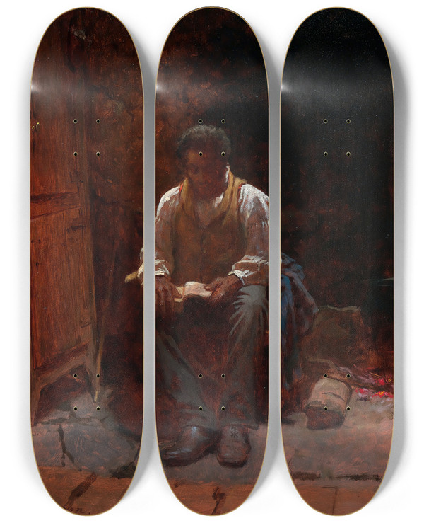 Triptych art skateboard deck of Eastman Johnson The Lord Is My Shepherd by Eastman Johnson (1824-1906)
