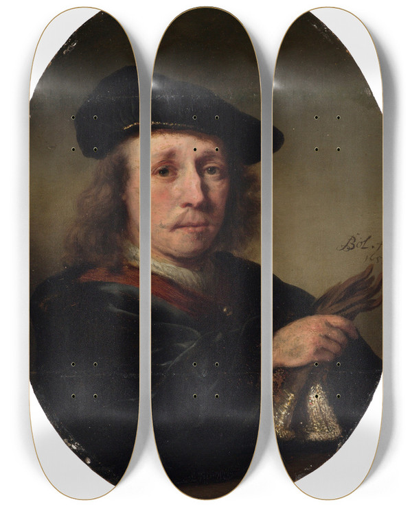 Triptych art skateboard deck of Ferdinand Bol Portrait Of A Man_1 by Ferdinand Bol (1616-1680)