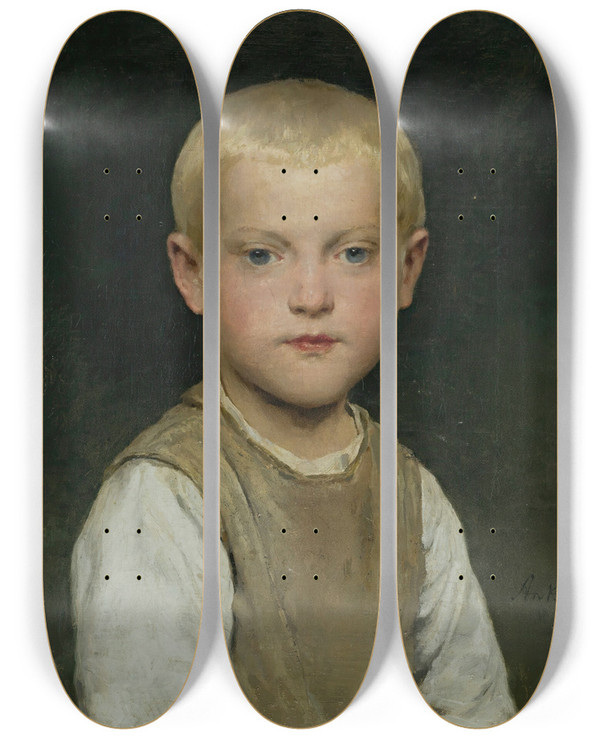 Triptych art skateboard deck of Albert Anker Knabenbildnis Dr Heiri by Albert Anker (1831-1910)