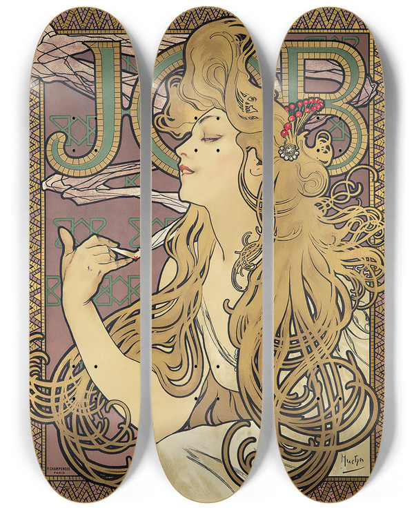 Triptych art skateboard deck of Alphonse Mucha Job_2 by Alphonse Mucha (1860-1939)