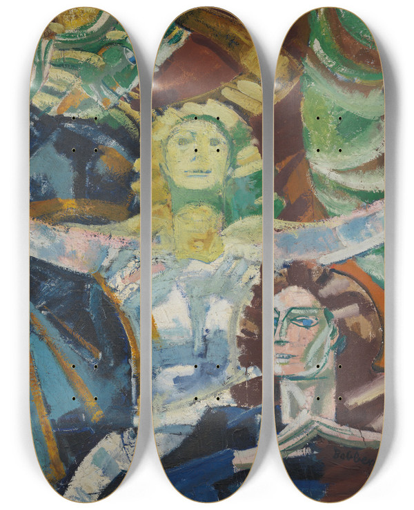 Triptych art skateboard deck of August Babberger Drei Frauen Studie by August Babberger (1885-1936)
