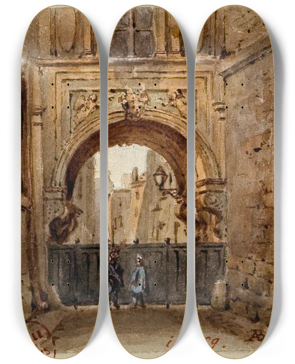 Triptych art skateboard deck of Augustesbastien Bnard Larc De Nazareth Rue De Nazareth by Auguste-Sbastien Bnard (1810-1873)
