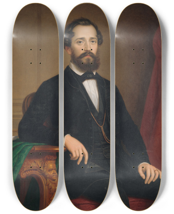 Triptych art skateboard deck of Mikls Barabs Portrait Of A Prhradn by Miklos Barabas (1810-1898)