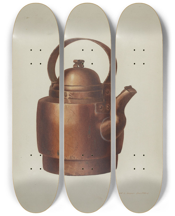 Triptych art skateboard deck of Edward L Loper Copper Kettle by Edward L Loper (1916-2011)