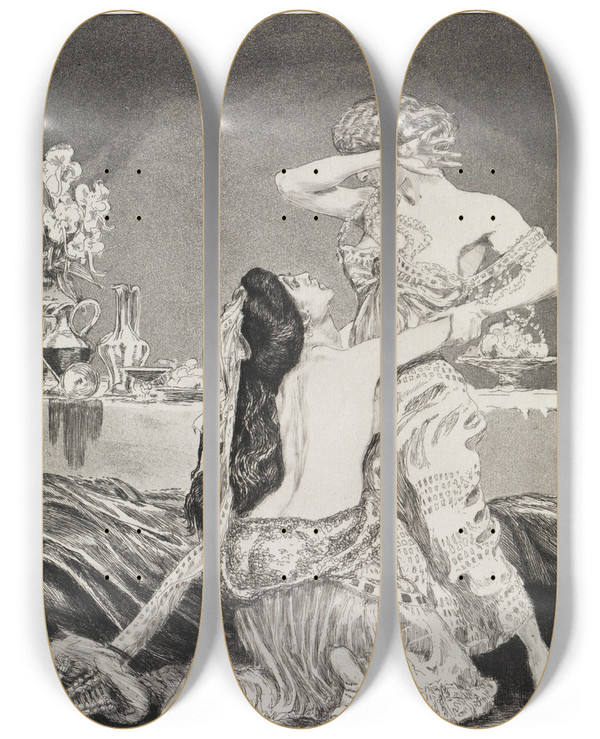 Triptych art skateboard deck of Max Klinger Bestrmung Zelt Opus Xiv 2 Teil Nr 28 by Max Klinger (1857-1920)