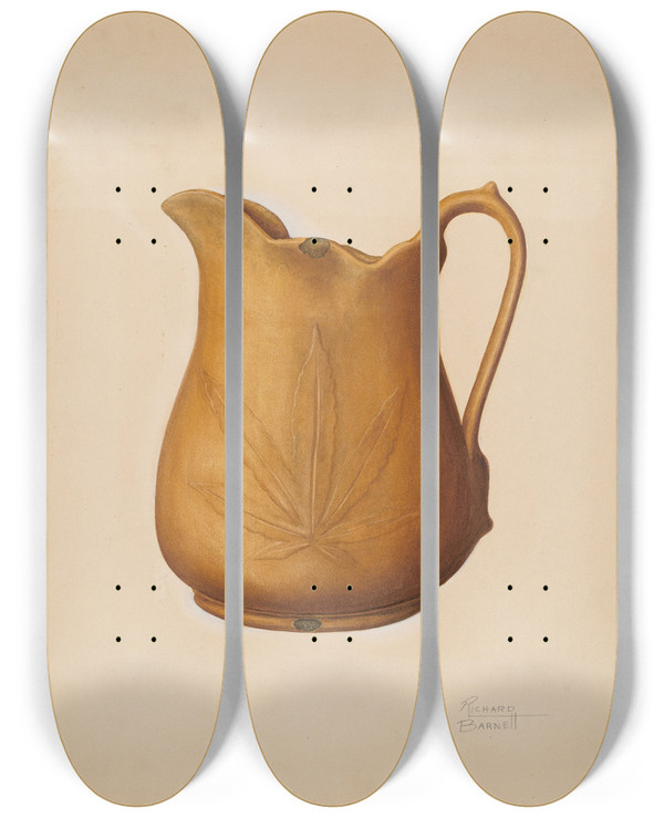 Triptych art skateboard deck of Richard Barnett Pitcher by Richard Barnett