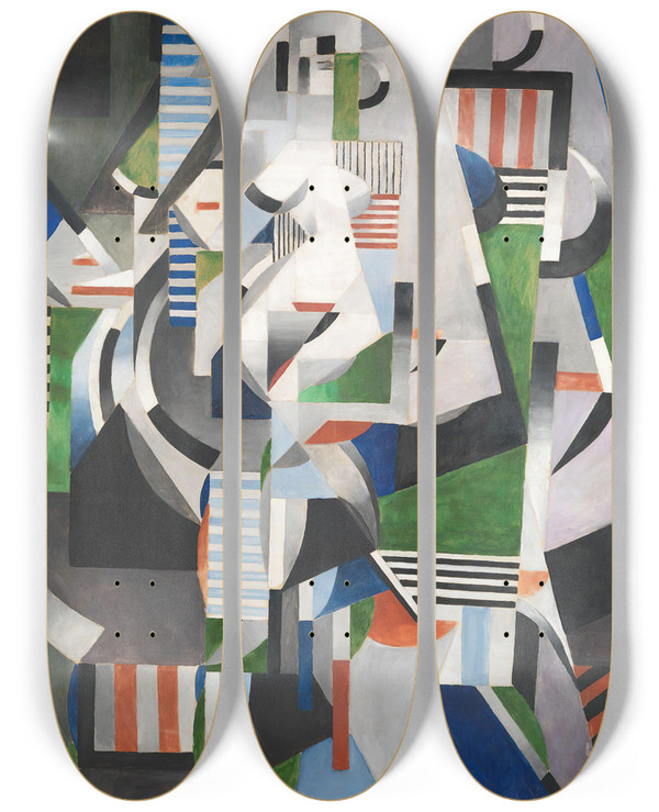 Triptych art skateboard deck of Thorvald Hellesen Composition_1 by Thorvald Hellesen (1888-1937)