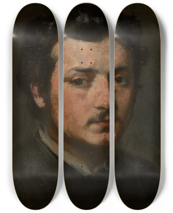 Triptych art skateboard deck of Andrzej Bronisaw Grabowski Selfportrait by Andrzej Bronislaw Grabowski (1833-1886)