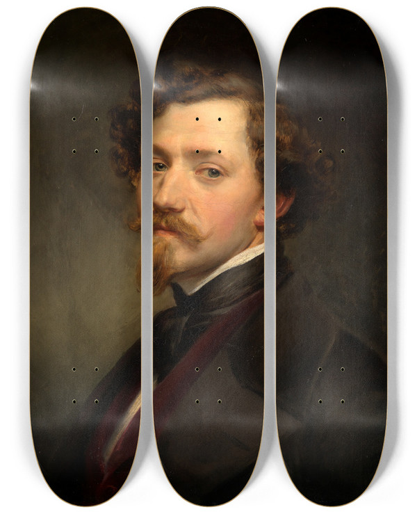 Triptych art skateboard deck of Eduard Magnus Bildnis Des Malers Louis Coblitz by Eduard Magnus (1799-1872)