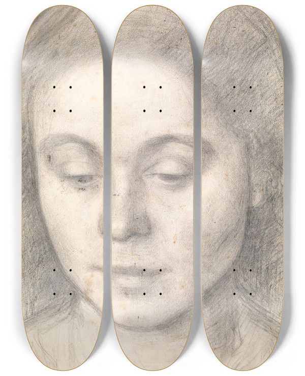 Triptych art skateboard deck of Vilhelm Hammershi Portrait Of Ida The Artists Wife by Vilhelm Hammershoi (1864-1916)
