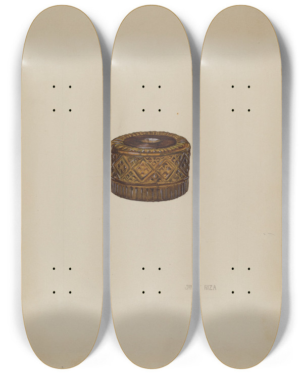 Triptych art skateboard deck of Janet Riza Inkwell by Janet Riza (20-)