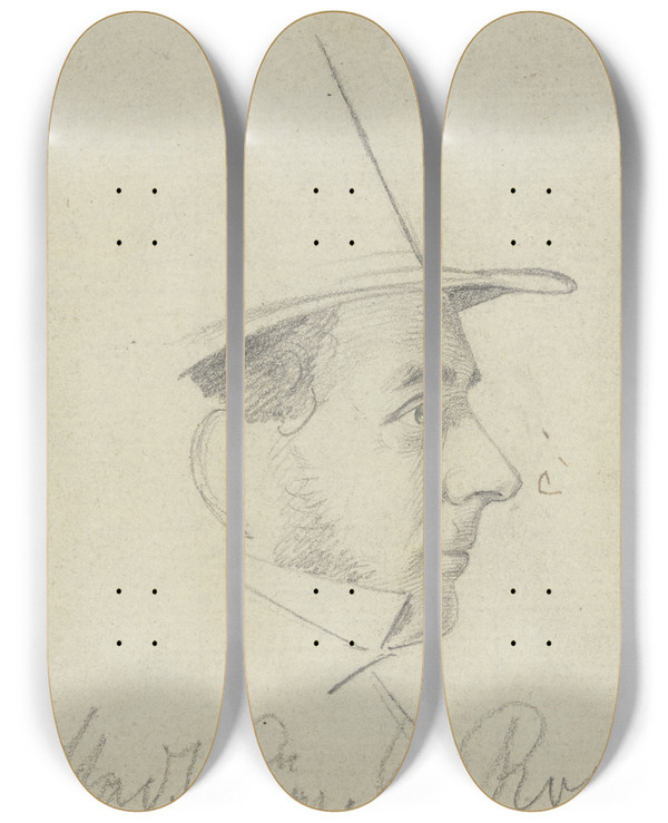 Triptych art skateboard deck of Carl Hoff Bildnis Stadtkmmerer La Rose by Carl Hoff (1807-1862)