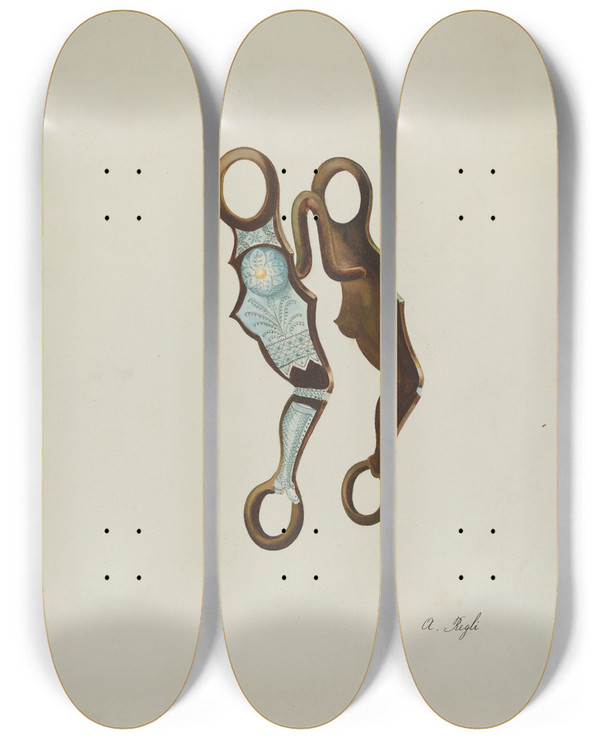 Triptych art skateboard deck of A Regli Bit_2 by A Regli