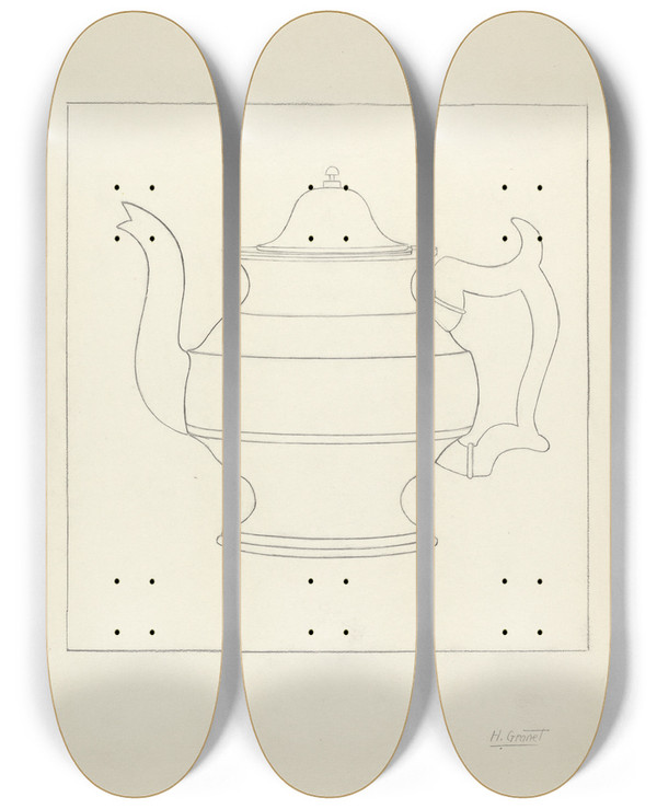 Triptych art skateboard deck of Henry Granet Pewter Pitcher_1 by Henry Granet