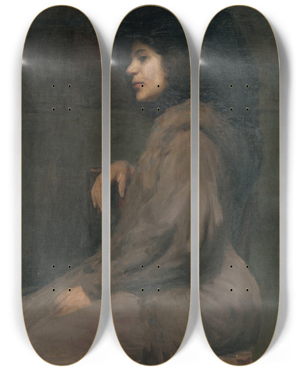 Triptych art skateboard deck of Elemr Halszhradil Study Of A Model by Elemir Halasz Hradil (1873-1948)