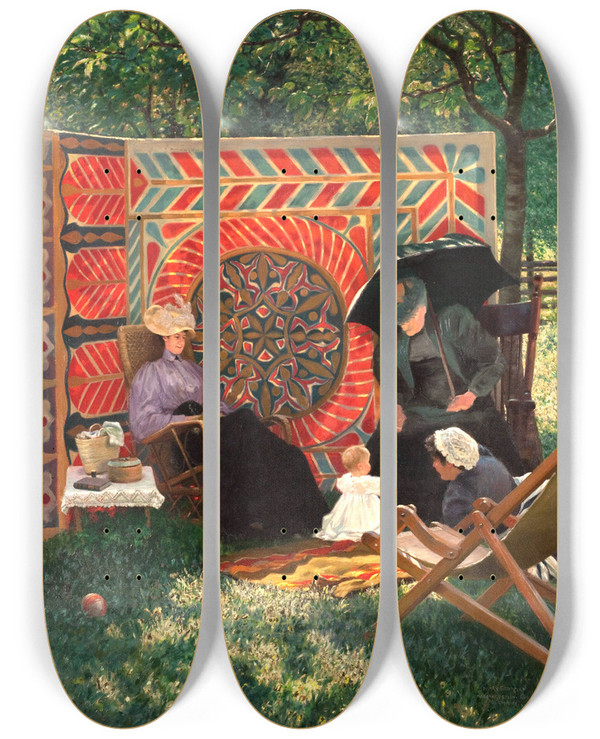 Triptych art skateboard deck of Henrybrokman La Famille Du Peintre Marquartstein by HenryBrokman (1868-1933)