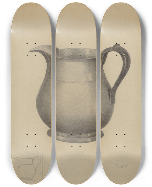 Triptych art skateboard deck of Henry Granet Pewter Pitcher_2 by Henry Granet