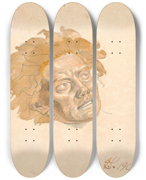 Triptych art skateboard deck of Joakim Skovgaard Hovedet Af Mandsperson by Joakim Skovgaard (1856-1933)