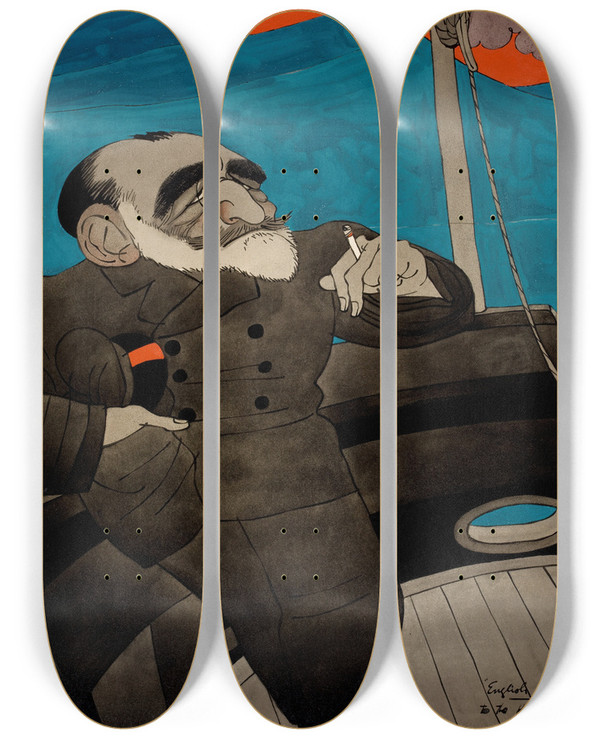 Triptych art skateboard deck of Ralph Barton Joseph Conrad by Ralph Barton (1891-1931)