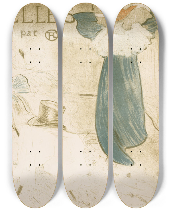 Triptych art skateboard deck of Henri De Toulouselautrec Elles by Henri de Toulouse-Lautrec (1864-1901)