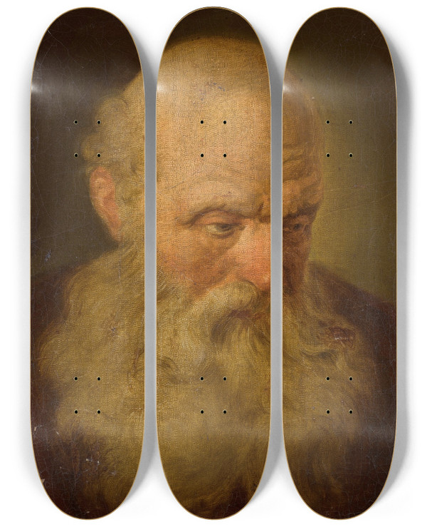 Triptych art skateboard deck of French School Portrait Of A Bearded Man by French School (16-19-)