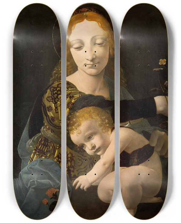 Triptych art skateboard deck of Giovanni Antonio Boltraffio The Virgin And Child The Madonna Of The Rose by Giovanni Antonio Boltraffio (1466-1516)