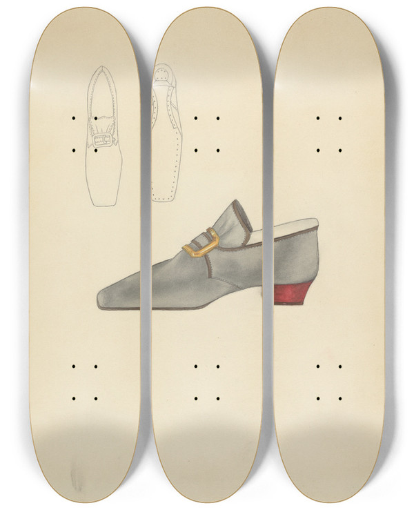 Triptych art skateboard deck of Nancy Crimi Mans Shoe by Nancy Crimi (20-)