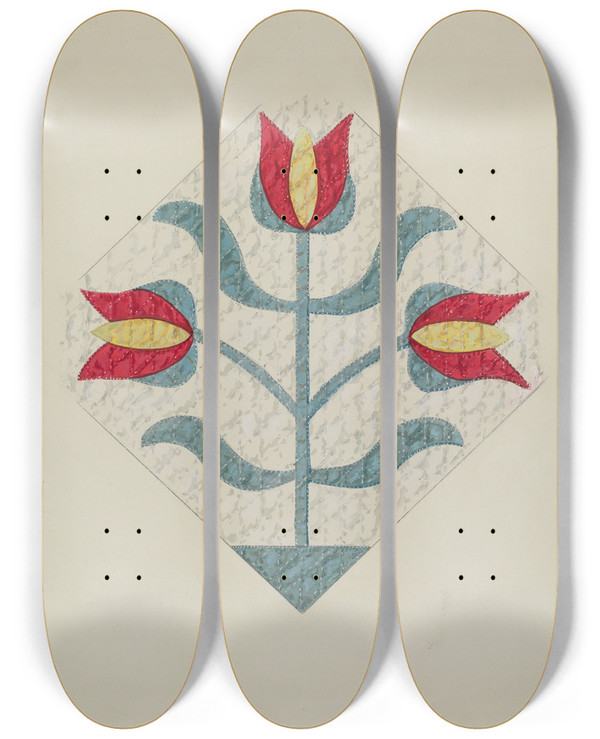 Triptych art skateboard deck of Ruth M Barnes Quilt_1 by Ruth M Barnes