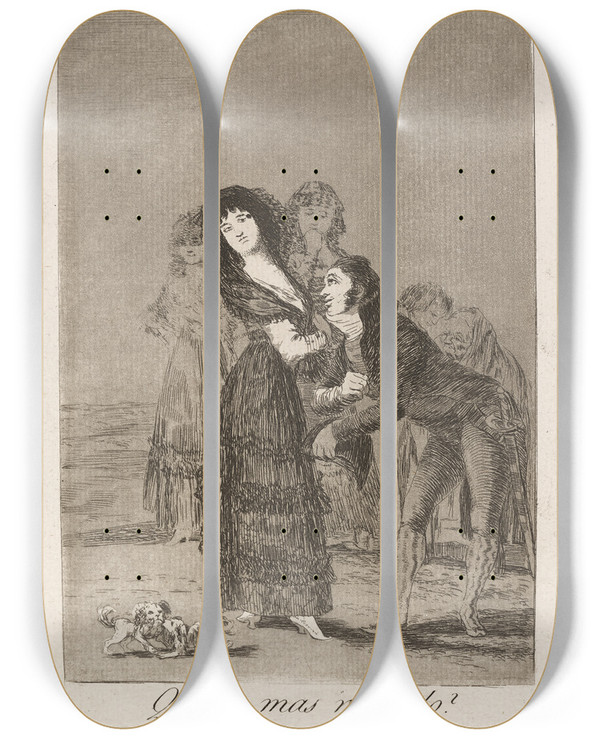 Triptych art skateboard deck of Francisco De Goya Quien Mas Rendido Which Of Them Is The More Overcome by Francisco de Goya (1746-1828)