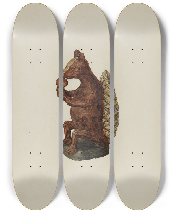 Triptych art skateboard deck of Arsen Maralian Pa German Squirrel Figure by Arsen Maralian