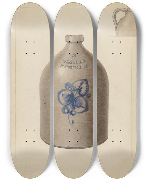 Triptych art skateboard deck of John Fisk Jug by John Fisk