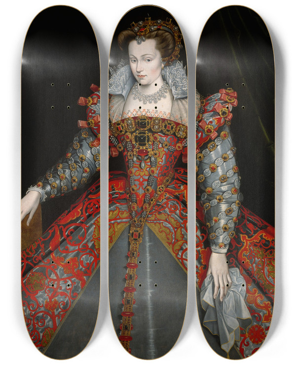 Triptych art skateboard deck of Franois Clouet Louise De Lorraine by Francois Clouet (1536-1572)