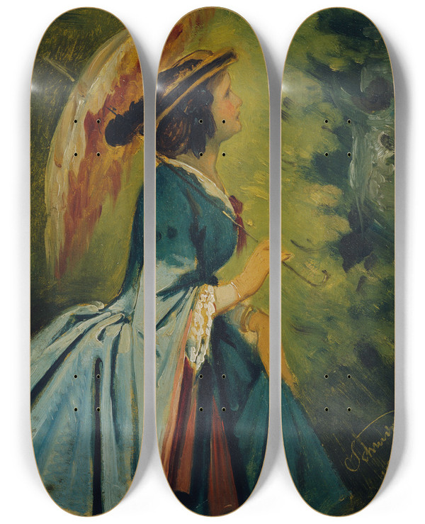 Triptych art skateboard deck of Moritz Von Schwind Anna Schwind Die Tochter Des Knstlers by Moritz Von Schwind (1804-1871)