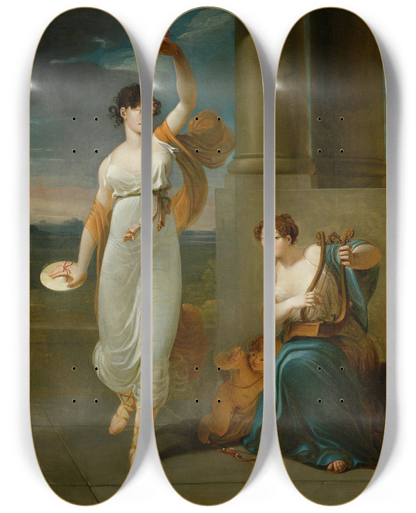 Triptych art skateboard deck of Jan Rustem Portrait Of Maria Mirska Barbara Szumska And Adam Napoleon Mirski by Jan Rustem (1762-1835)