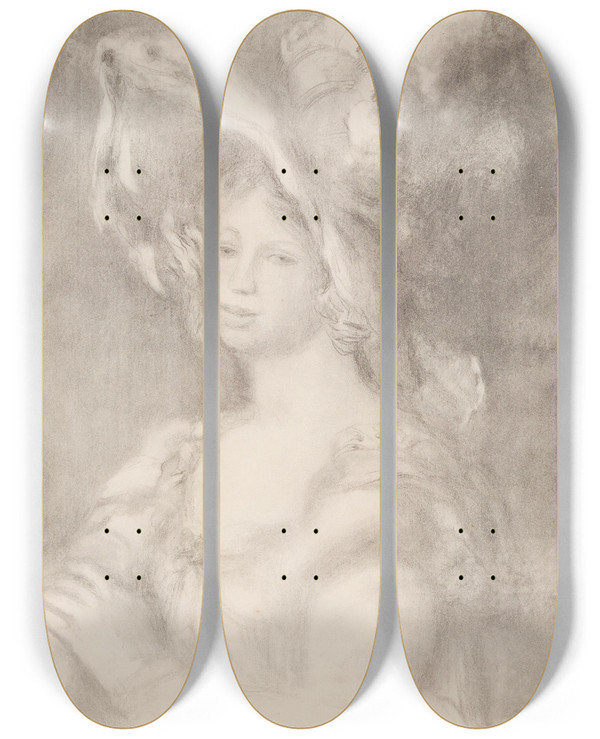 Triptych art skateboard deck of Pierreauguste Renoir Jeune Femme En Buste Mlle Diterle by Pierre-Auguste Renoir (1841-1919)