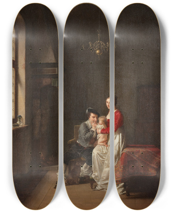 Triptych art skateboard deck of Jeanbaptiste Mallet La Flicit Du Nourrisson by Jean-Baptiste Mallet (1759-1835)