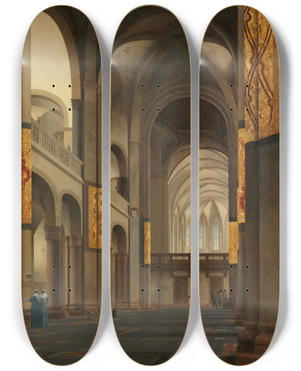 Triptych art skateboard deck of Pieter Jansz Saenredam The Nave And Choir Of The Mariakerk In Utrecht by Pieter Jansz Saenredam (1597-1665)
