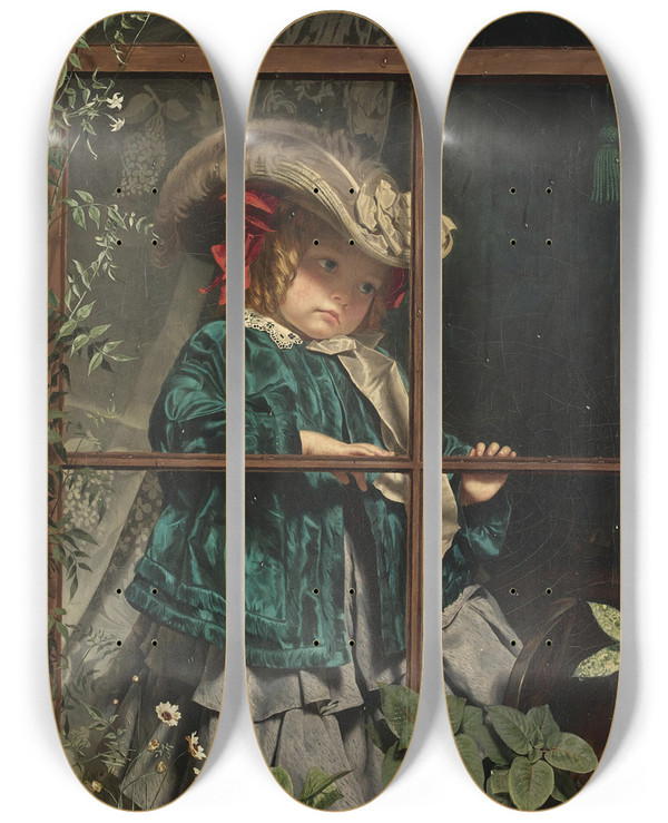 Triptych art skateboard deck of Sophie Anderson No Walk Today by Sophie Anderson (1823-1903)