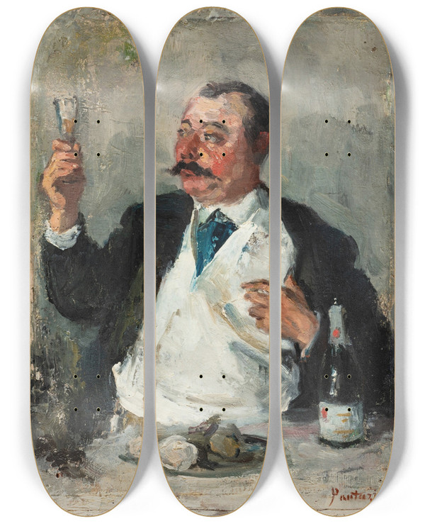Triptych art skateboard deck of Pericles Pantazis The Toast by Pericles Pantazis (1864-1871)