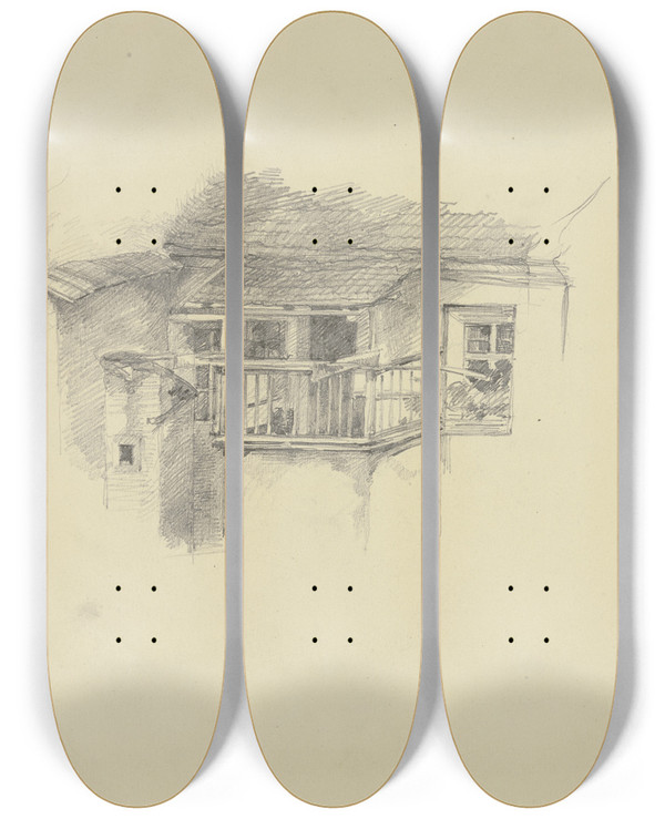 Triptych art skateboard deck of Louis Eysen Balcony by Louis Eysen (1843-1899)