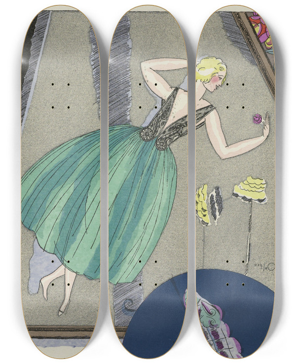 Triptych art skateboard deck of Mario Simon Mirage Robe Du Soir De Paul Poiret by Mario Simon (19-20-)