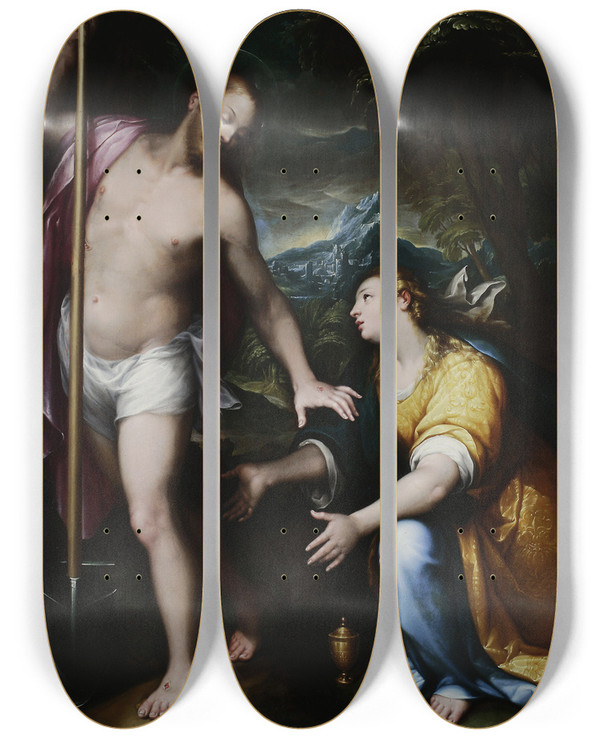 Triptych art skateboard deck of Denys Calvaert Noli Me Tangere Resurrected Christ Appearing To Mary Magdalene John 201417 by Denys Calvaert (1540-1619)