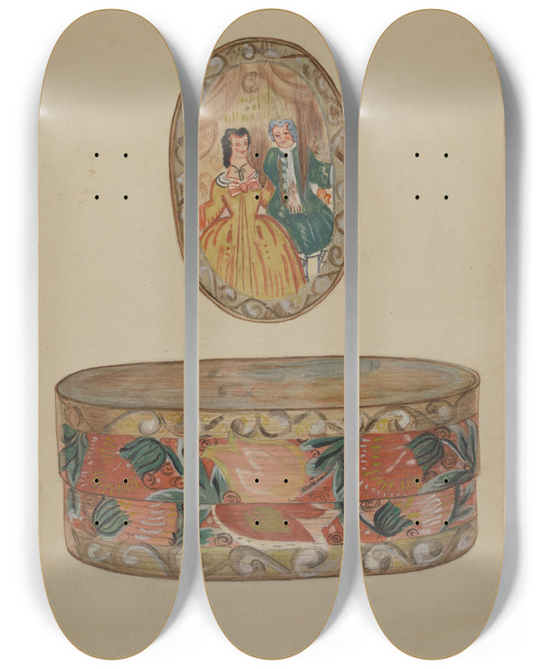 Triptych art skateboard deck of American 20Th Century Pa German Brides Box by American 20Th Century