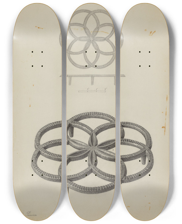 Triptych art skateboard deck of Filippo Porreca Pa German Trivet_1 by Filippo Porreca