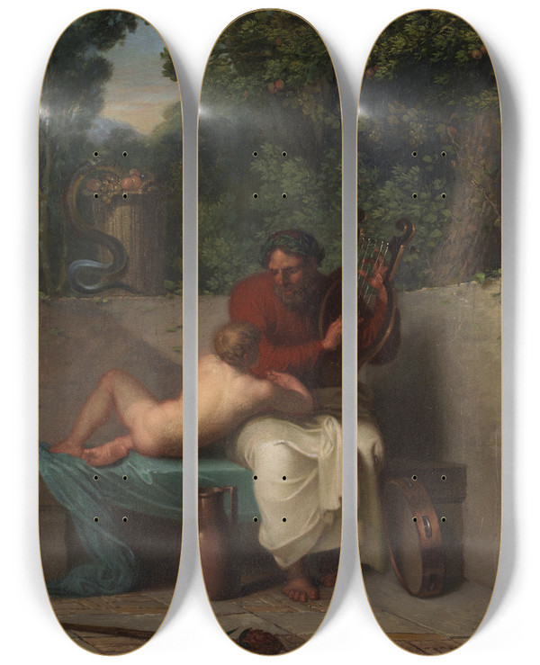 Triptych art skateboard deck of Nicolai Abildgaard The Greek Poet Anacreon And Bathyll by Nicolai Abildgaard (1743-1809)