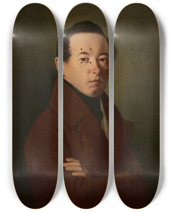 Triptych art skateboard deck of Michael Neder Selbstbildnis by Michael Neder (1807-1882)
